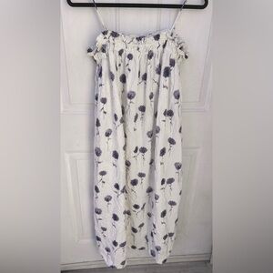 H&M Off White Blue Floral Midi Maxi Strappy Summer Dress Size small EUC
